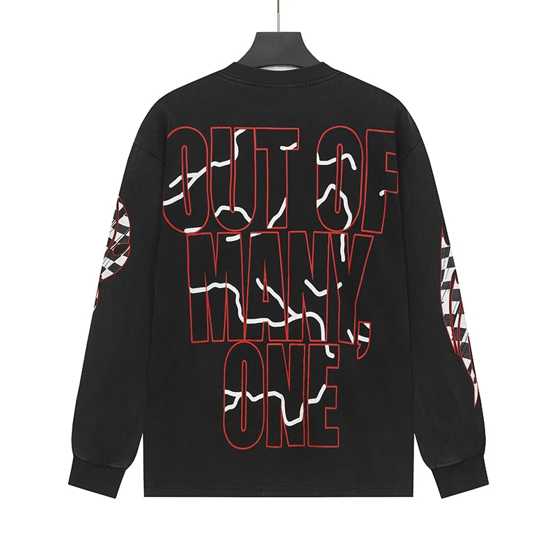 Vintage Washed Godspeed Long-sleeved T-shirts Rock Roll Tee Skull Racing Driver Print Loose Streetwear Tops Men Women