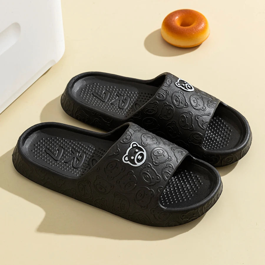 Summer Fashion Men's Slippers Printting Little Bear Sandals Indoor Bathroom Non-slip Soft Women Dormitory Casual Shoes Couple