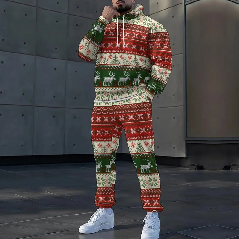 2025 Christmas 3D Print Long Sleeve Hoodies Set Autumn Winter Casual Men's Two Piece Tracksuit Fashion Loose Festival Party Suit