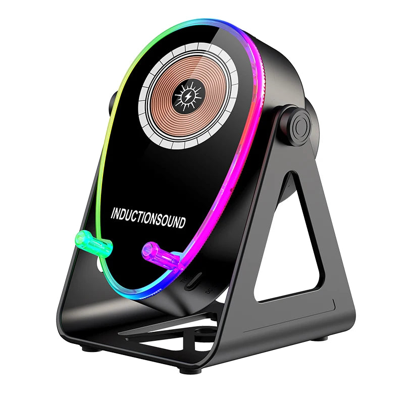 Wireless charging speaker phone holder: 15 watt fast charging, Bluetooth 5.3, ambient light suitable for all phones