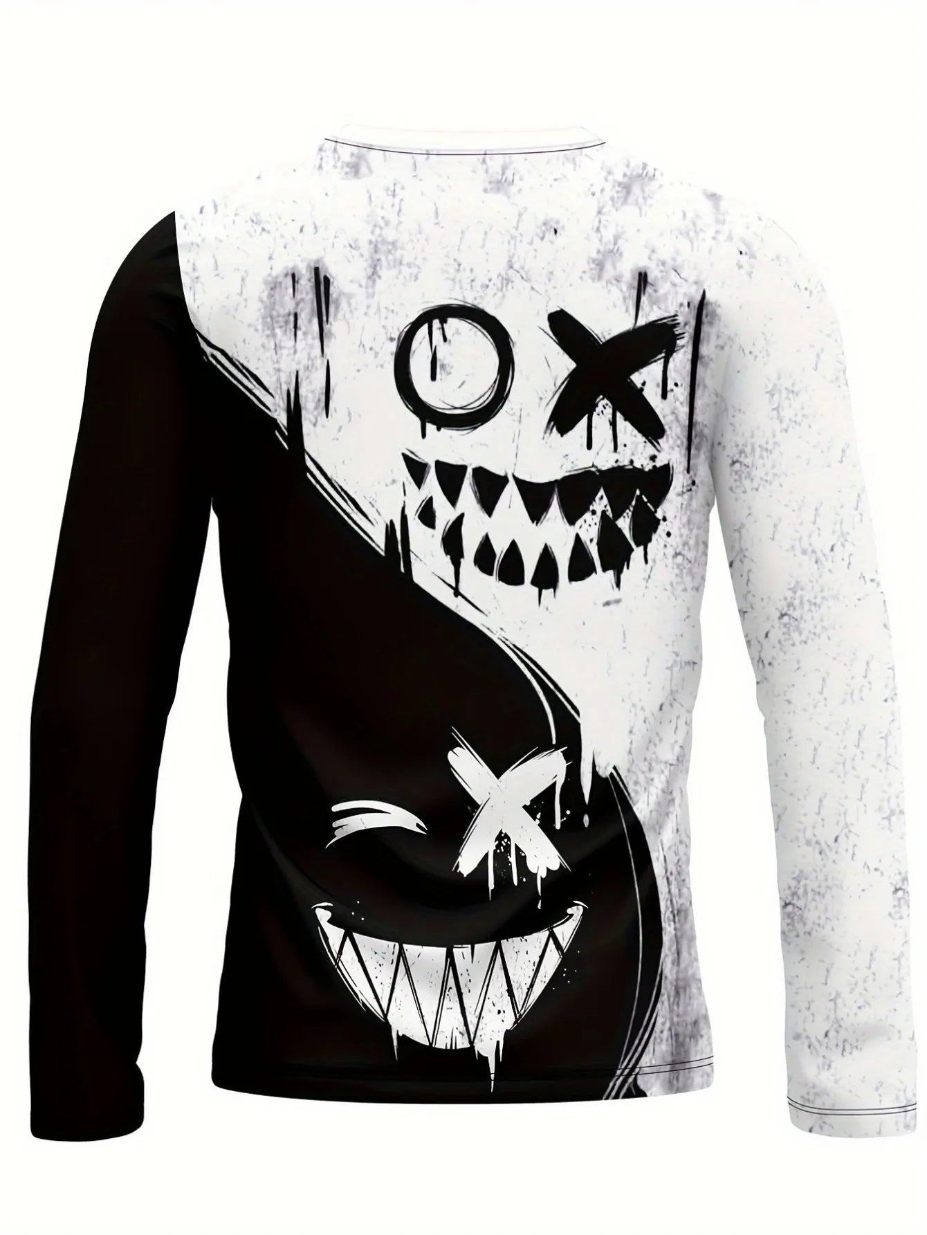 New men's long-sleeved T-shirt for Spring and Autumn 2025 casual roller skating smiling face print street men's wear