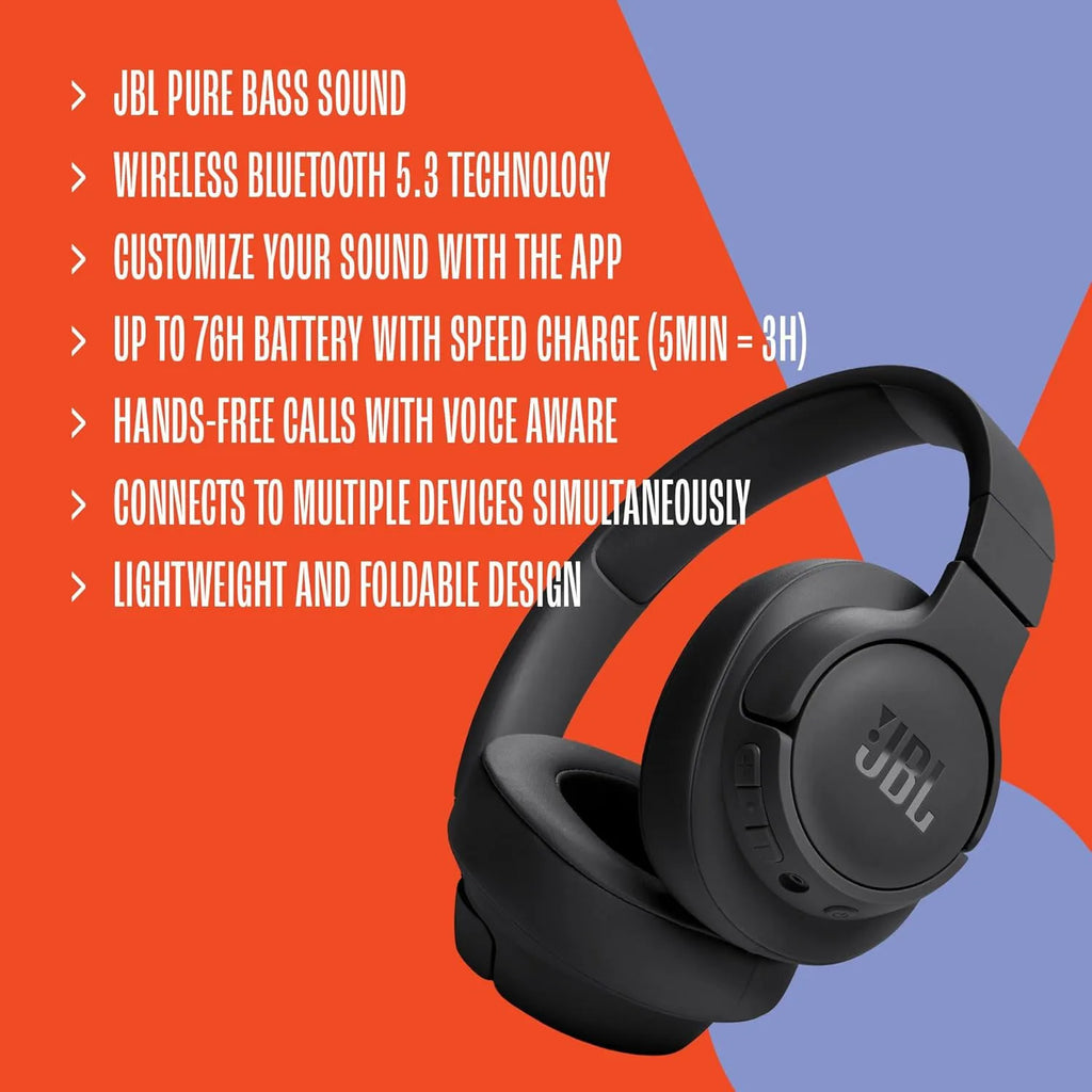 JBL TUNE 720BT Authentic Original Product Over-ear Wireless Bluetooth Headphones Fast Charging Long Battery Life With Microphone
