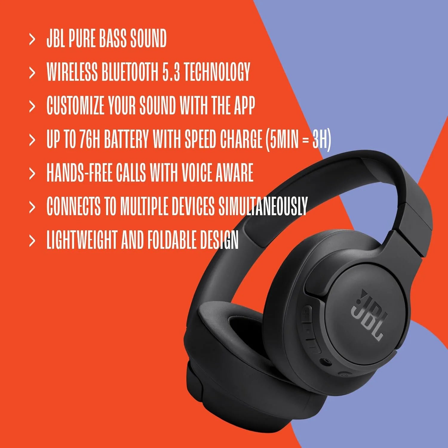 JBL TUNE 720BT Authentic Original Product Over-ear Wireless Bluetooth Headphones Fast Charging Long Battery Life With Microphone