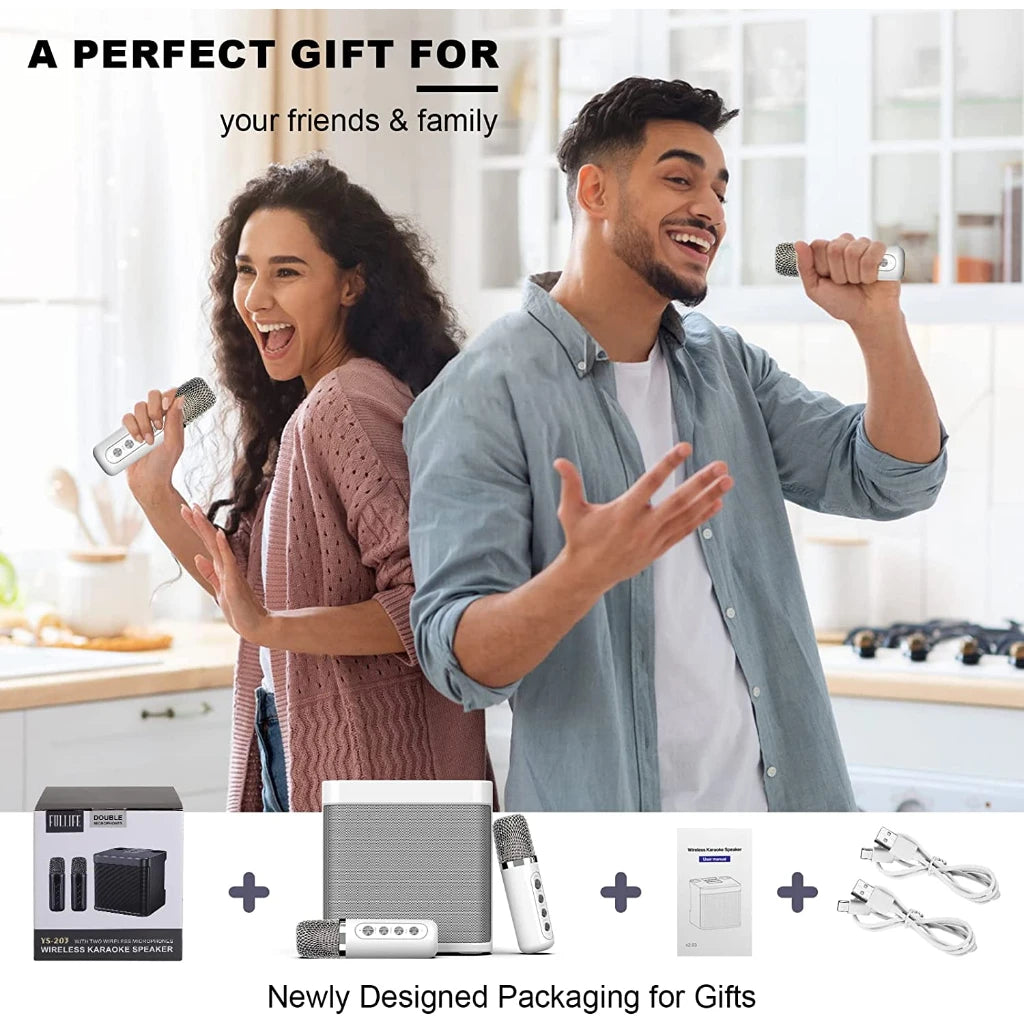 Portable Speaker Karaoke Machine with 2 Wireless Microphones, Supports AUX, TF Card, USB Player, Suitable for Home KTV, Party