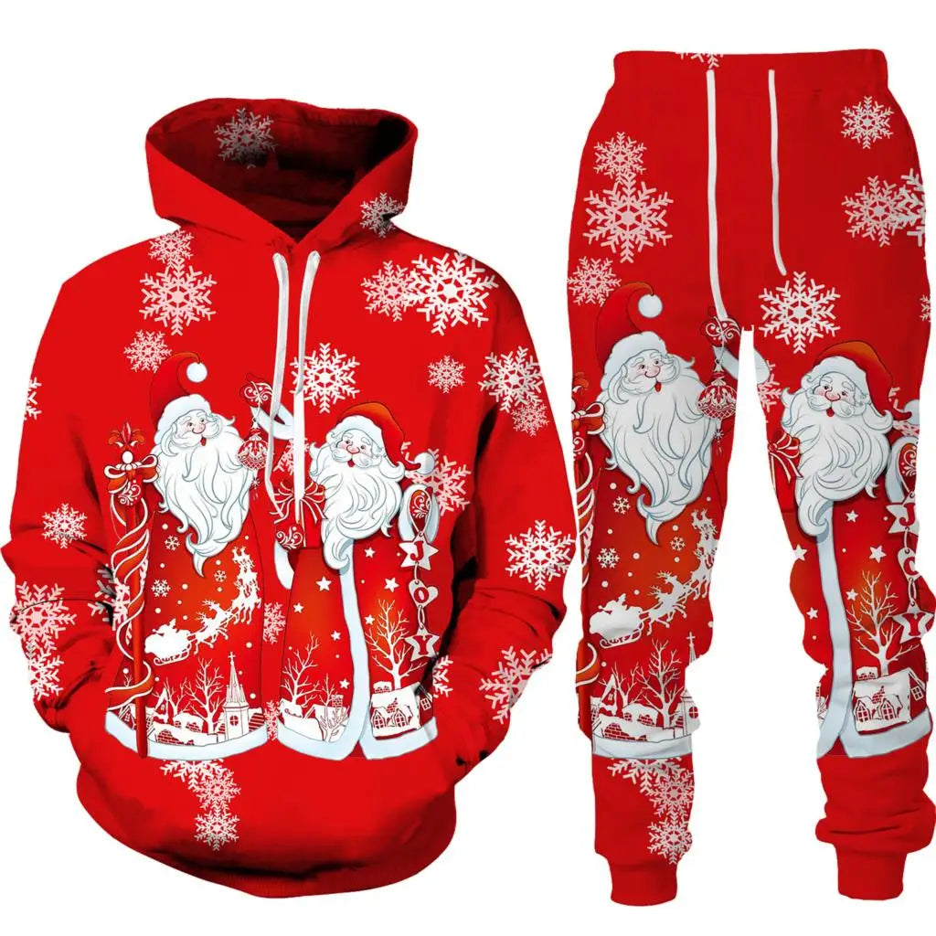 Autumn Winter Santa Clause Graphic Hoodies Sets 3D Print Funny Men's Women's 2-Piece Set Fashion Casual Unisex Christmas Clothes