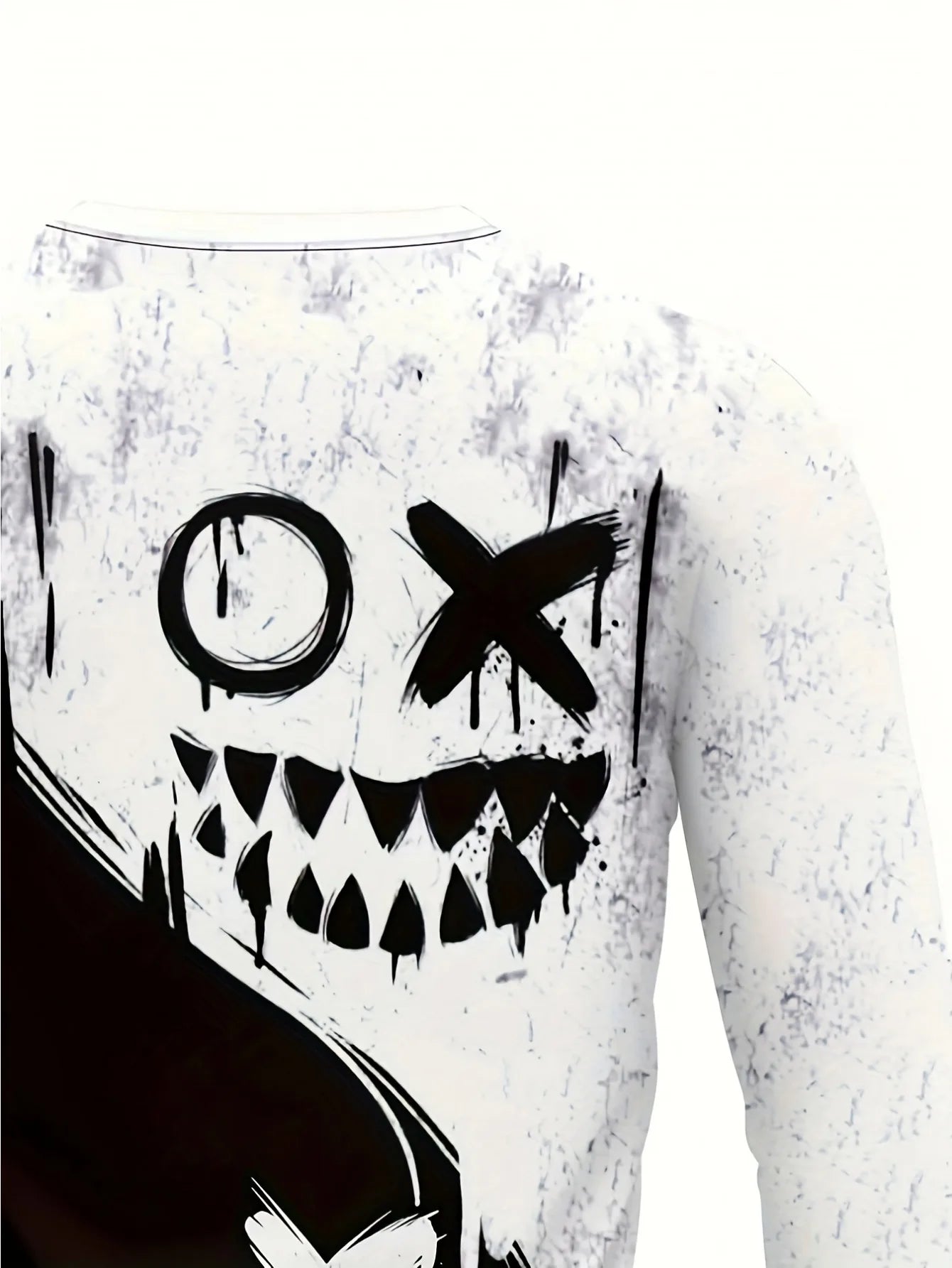 New men's long-sleeved T-shirt for Spring and Autumn 2025 casual roller skating smiling face print street men's wear