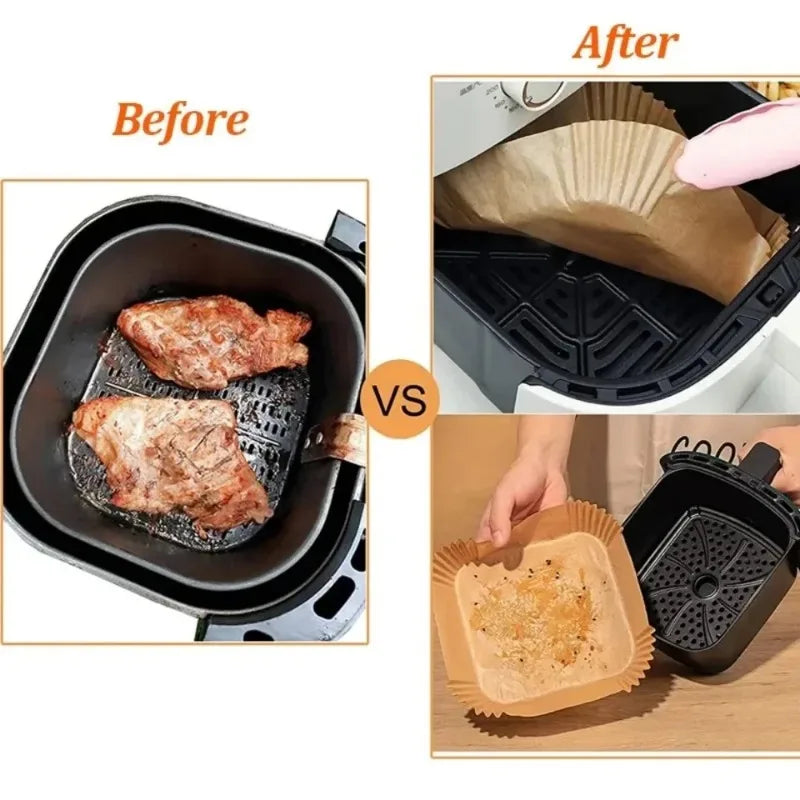 Air Fryer Paper Liners Disposable Oil-Proof Waterproof Baking Paper Round Square And Rectangle Parchment Kitchen Party Supplies