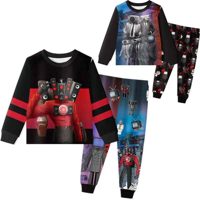2025 yiyi2025yiyiNew Game Cameraman Skibidi T-Toilet Titan TV Speaker Man Funny Pajamas Boys Tops Pants 2pcs Sets Jacket Kids Cl