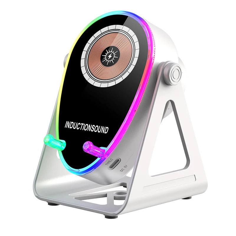 Wireless charging speaker phone holder: 15 watt fast charging, Bluetooth 5.3, ambient light suitable for all phones
