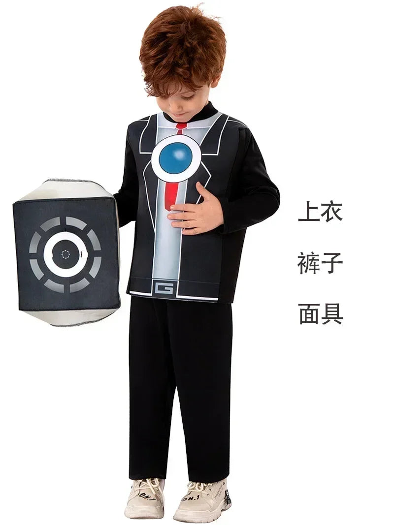 Muscle Kids Skibidi Toilet Cosplay Costume Game Speaker Man Tv Cameraman Costumes Bodysuit Jumpsuit Mask Halloween Children