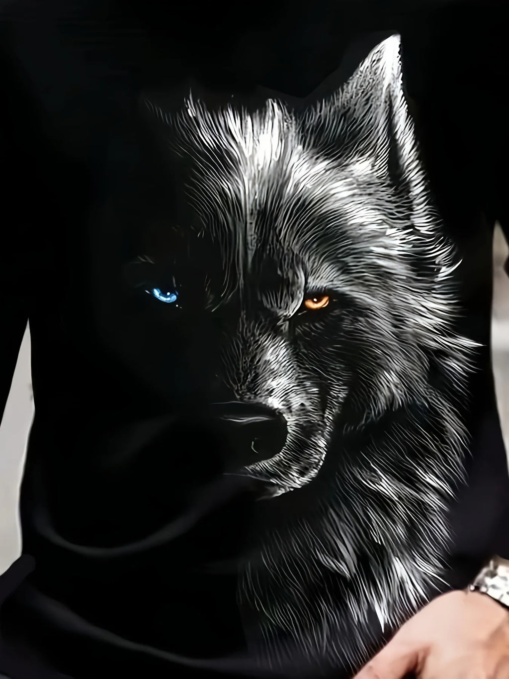 Fierce Wolf Print T-shirt Simple All-match Round Neck Long Sleeve Top Comfortable and Breathable for Daily Travel