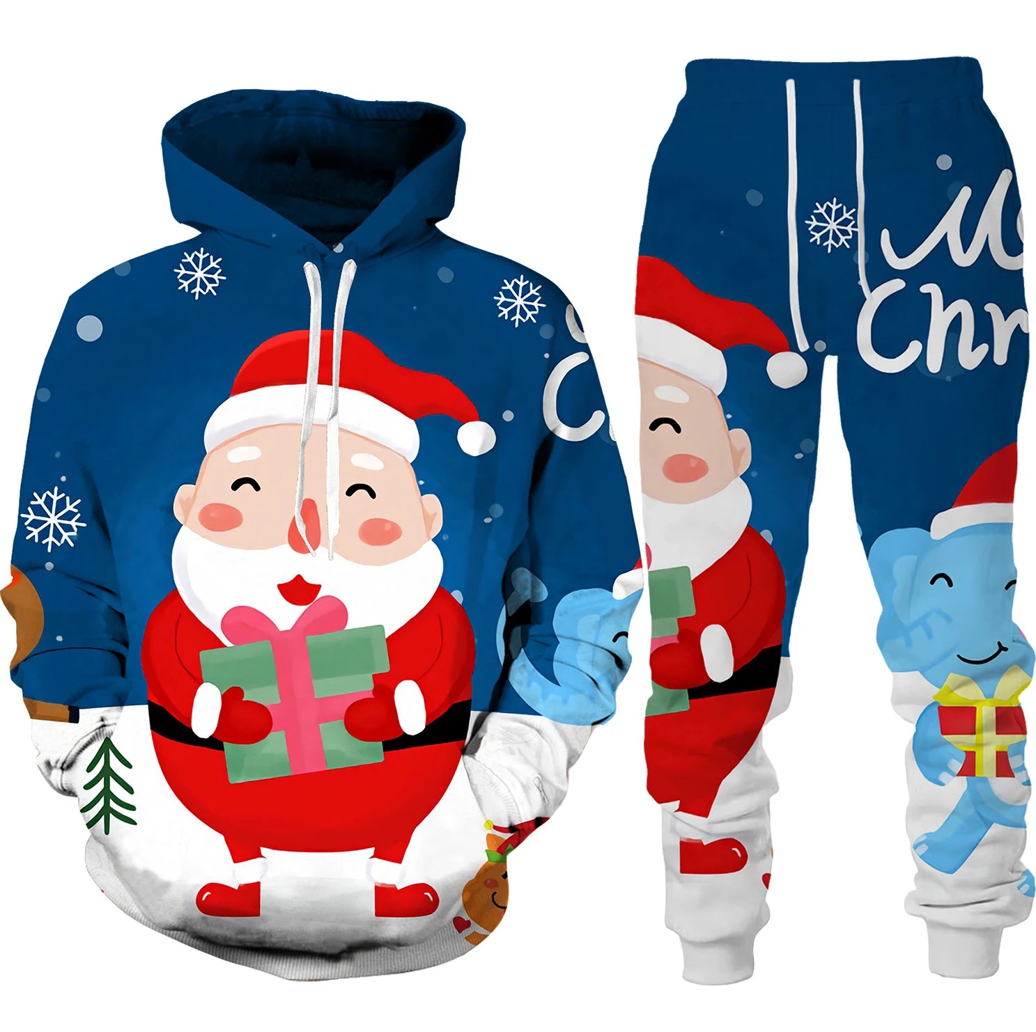 Autumn Winter Santa Clause Graphic Hoodies Sets 3D Print Funny Men's Women's 2-Piece Set Fashion Casual Unisex Christmas Clothes