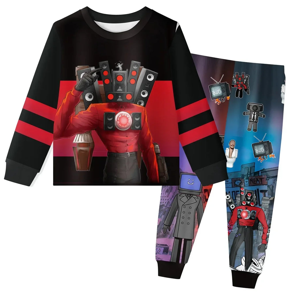 2025 yiyi2025yiyiNew Game Cameraman Skibidi T-Toilet Titan TV Speaker Man Funny Pajamas Boys Tops Pants 2pcs Sets Jacket Kids Cl