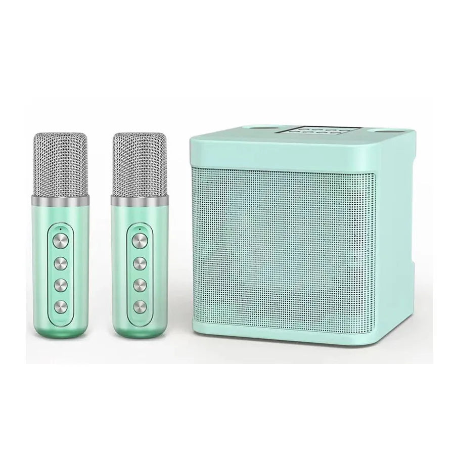 Portable Speaker Karaoke Machine with 2 Wireless Microphones, Supports AUX, TF Card, USB Player, Suitable for Home KTV, Party