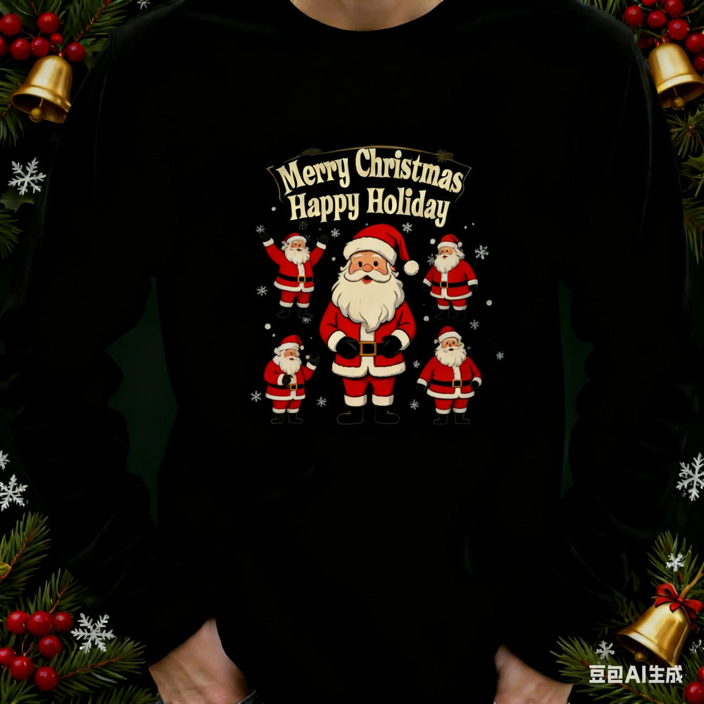Santa Claus Pattern Men's Long Sleeve T-shirt Funny Christmas Tree Print Loose Tops Autumn Fashion X'mas Tees New Year Clothing