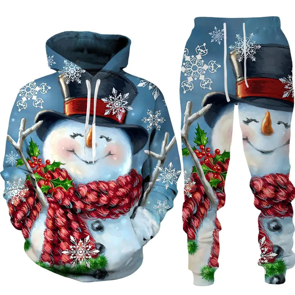 Autumn Winter Santa Clause Graphic Hoodies Sets 3D Print Funny Men's Women's 2-Piece Set Fashion Casual Unisex Christmas Clothes