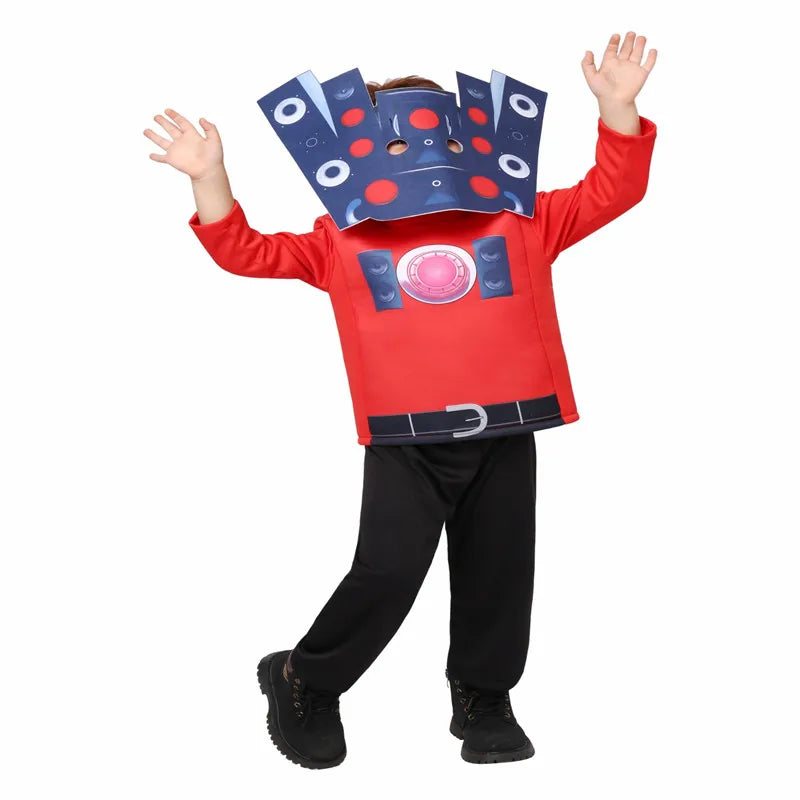 Muscle Kids Skibidi Toilet Cosplay Costume Game Speaker Man Tv Cameraman Costumes Bodysuit Jumpsuit Mask Halloween Children