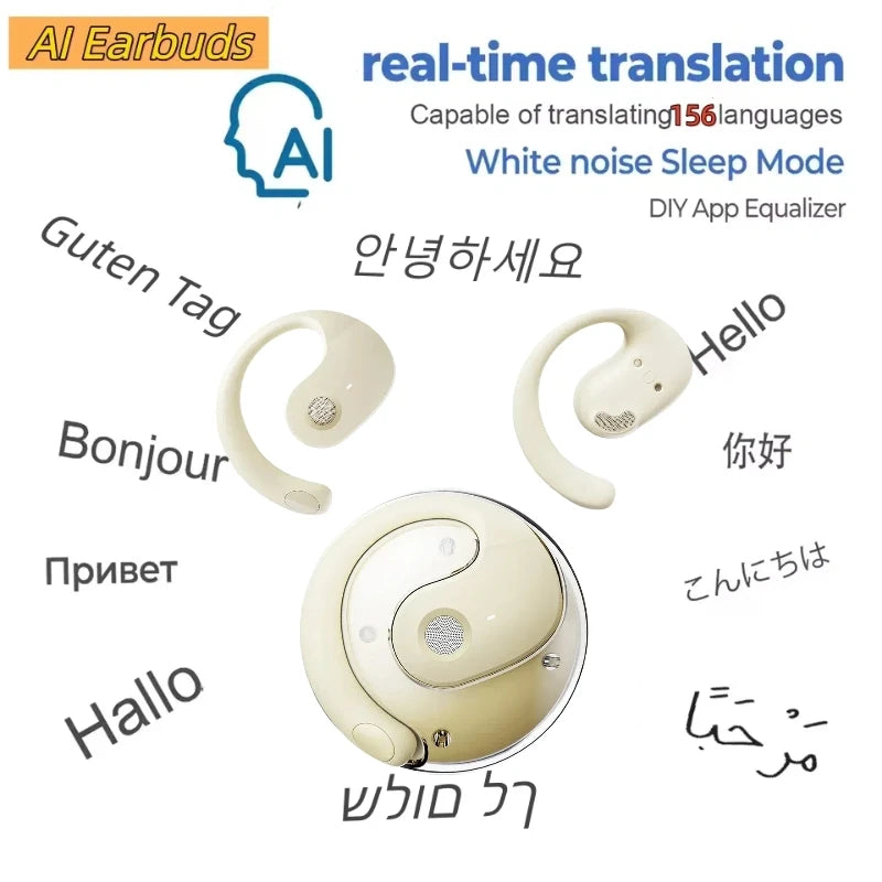 156 Language Translator Wireless Headphones Smart Waterproof Ai Real-time Translator Bluetooth 5.4 Earbuds Business Earphone