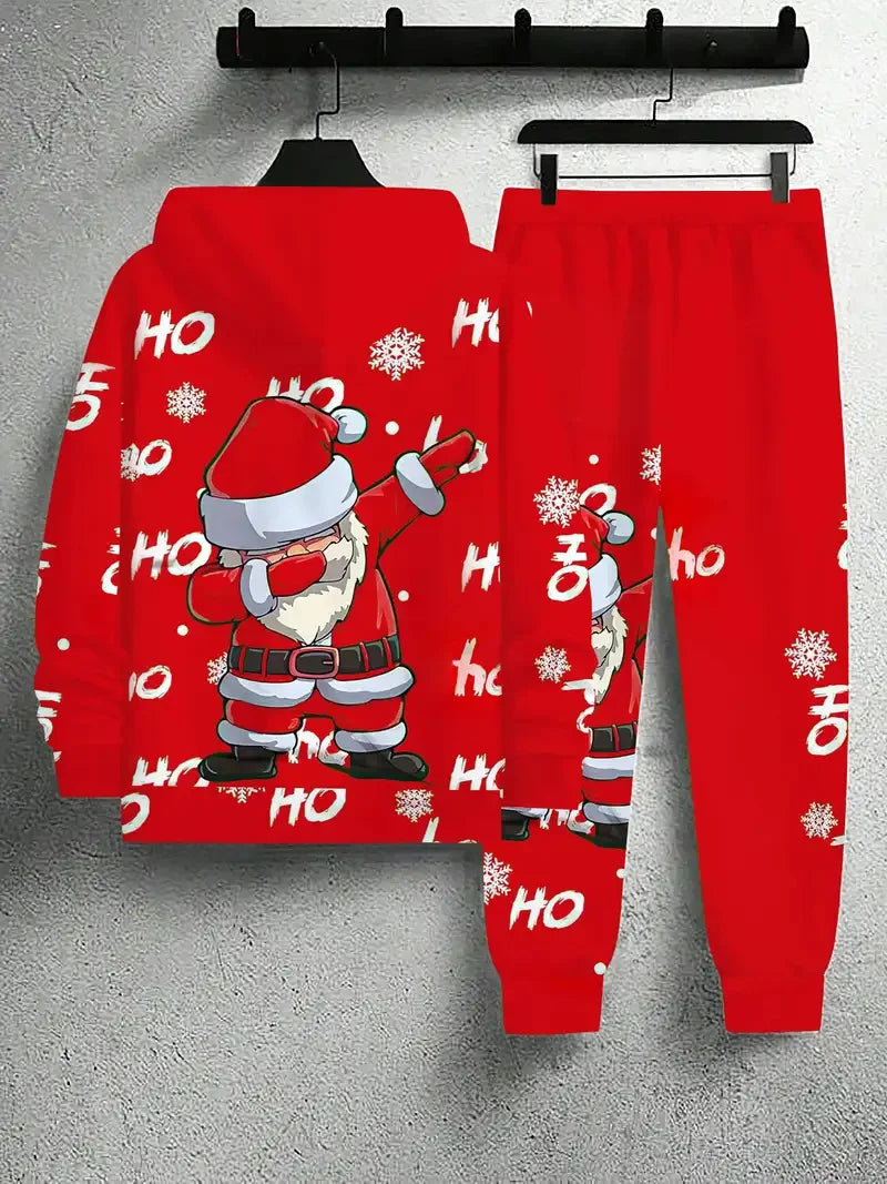 Fashion Christmas Style Hoodies Pants Sets 3D Print Santa Clause Graphic Men's Two Piece Tracksuit Loose Casual Festival Clothes